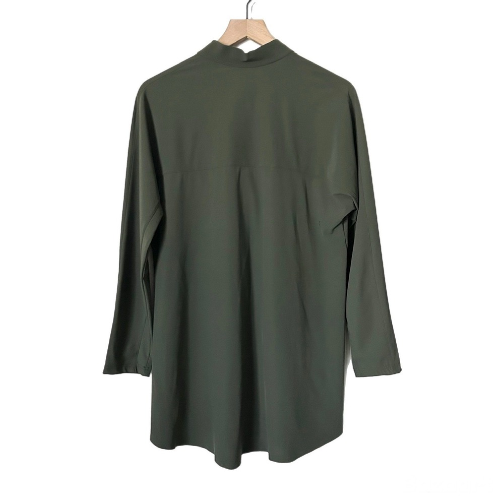 ADAY Something Borrowed Shirt Green-Gray Technical High-Low Long Sleeve Sz Small - Picture 3 of 5